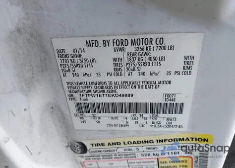 2014 Ford F-150 Fx4 from USA, damaged, VIN 1FTFW1ET1EKD49889
